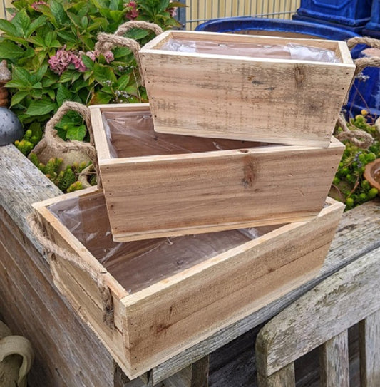 Neu !! 3er Set Pflanzkästen 23 cm, 28 cm und 33 cm breit aus unbehandelten Holz Naturprodukt Blumentöpfe