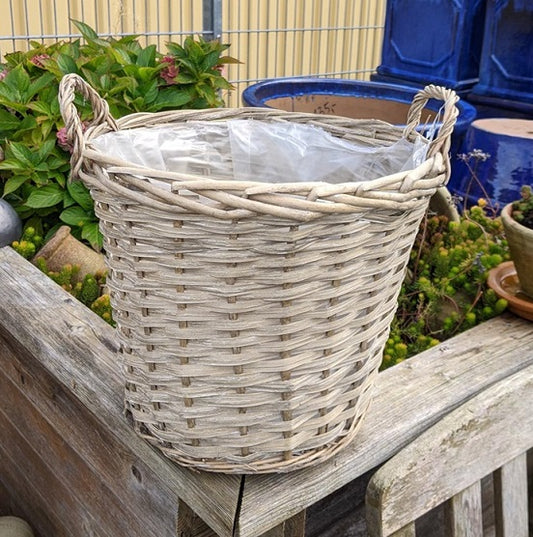 Neu !! Leichter Pflanzkorb mit 2 Henkel Durchmesser ca. 20 cm und ca. 16 cm hoch aus Weide Blumentopf Pflanzgefäß