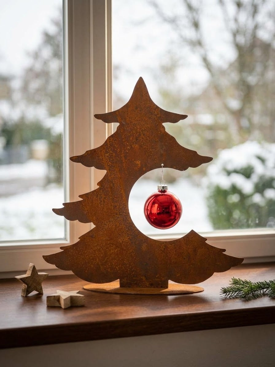 NEU ! Tannenbaum / Weihnachtsbaum mit Loch ca. 35 cm hoch aus Metall in Edelrost Weihnachten Deko Kugel
