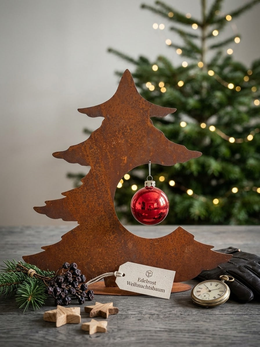 NEU ! Tannenbaum / Weihnachtsbaum mit Loch ca. 35 cm hoch aus Metall in Edelrost Weihnachten Deko Kugel