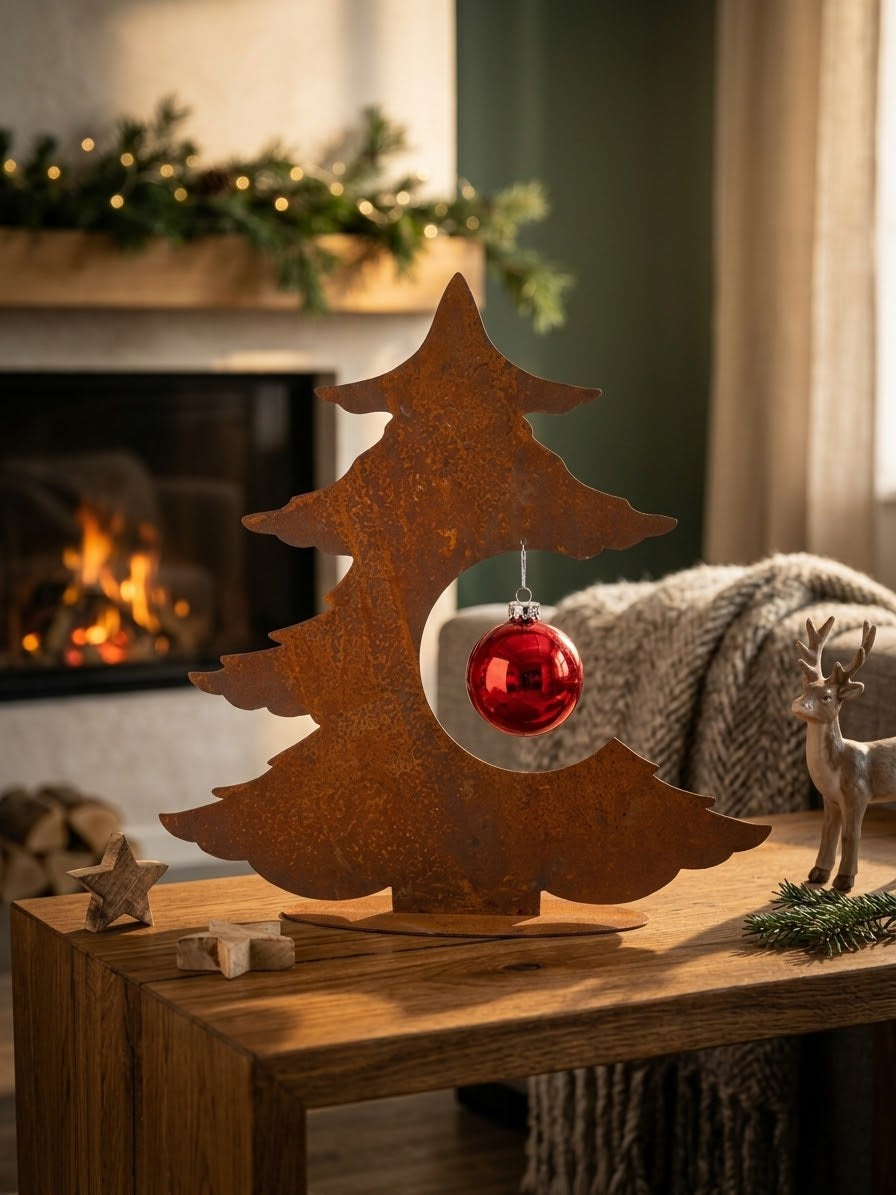 NEU ! Tannenbaum / Weihnachtsbaum mit Loch ca. 35 cm hoch aus Metall in Edelrost Weihnachten Deko Kugel