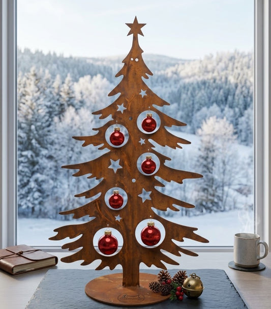 Edelrost Tannenbaum mit Standfuß und kreisrunden Aussparungen für Kugeln 70 cm Weihnachtsdeko Advent Weihnachtsbaum Weihnachten