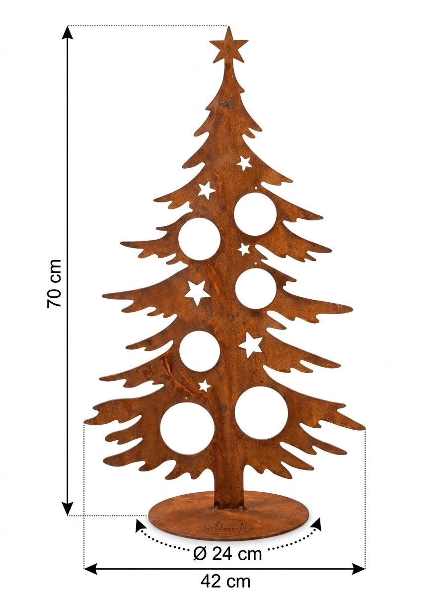 Edelrost Tannenbaum mit Standfuß und kreisrunden Aussparungen für Kugeln 70 cm Weihnachtsdeko Advent Weihnachtsbaum Weihnachten