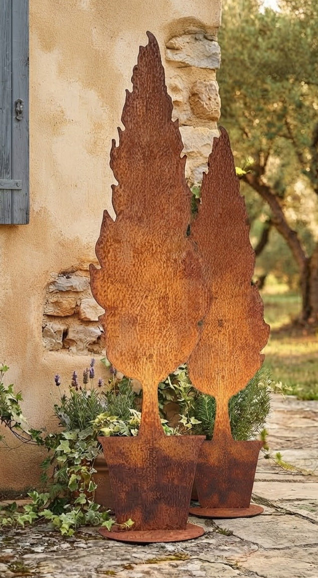 NEU !! Großer stabiler Baum im Topf ca. 80 cm hoch aus Metall in Edelrost Dekoration Herbst Wald Fenster Konifere Thuja Tanne
