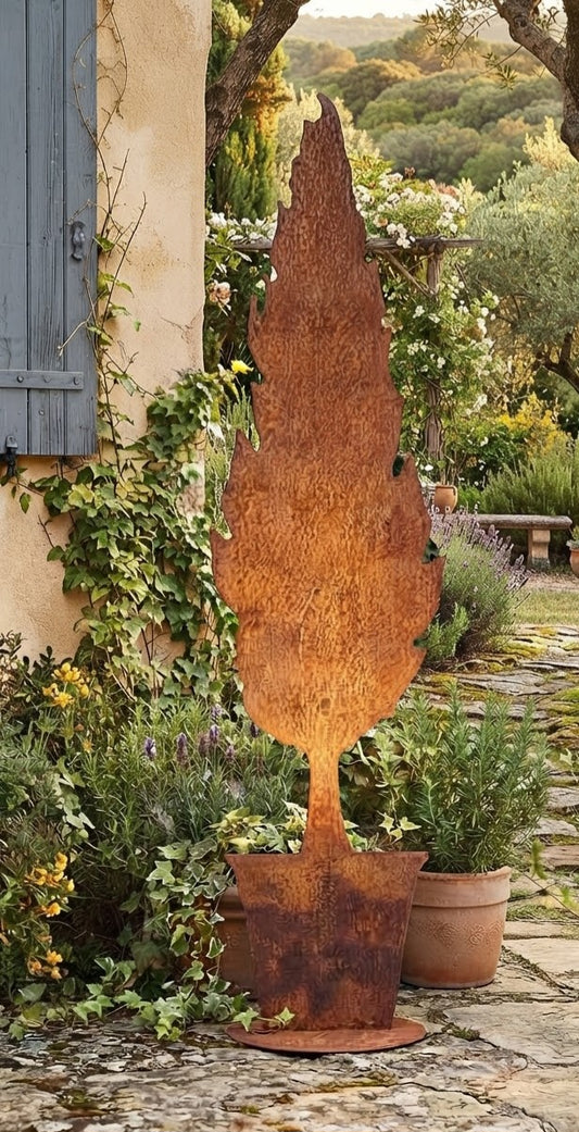 NEU !! Großer stabiler Baum im Topf ca. 100 cm hoch aus Metall in Edelrost Dekoration Herbst Wald Fenster Konifere Thuja Tanne