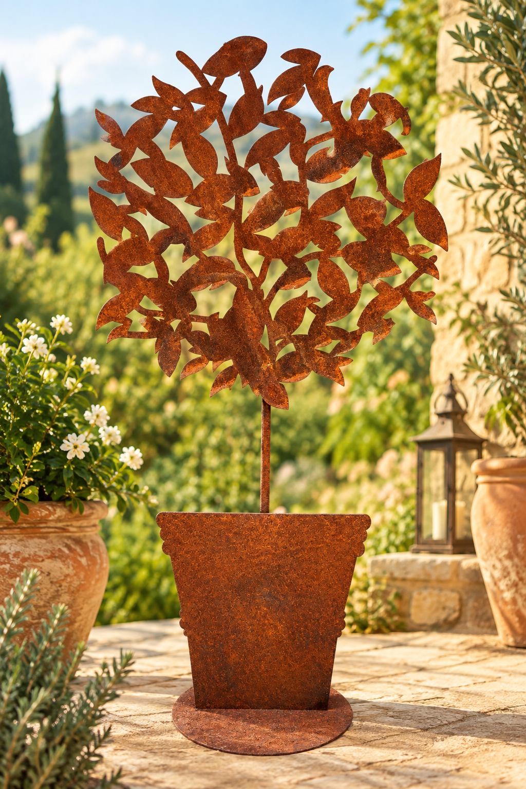 NEU !!  Bäumchen im Topf ca. 45 cm hoch aus Metall in Edelrost Dekoration Herbst Frühling Fenster