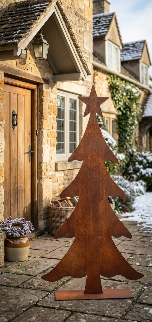 Schöner großer Deko Tannenbaum / Weihnachtsbaum 90 cm hoch mit Stern in Edelrost Weihnachtsdeko Advent Wald Baum