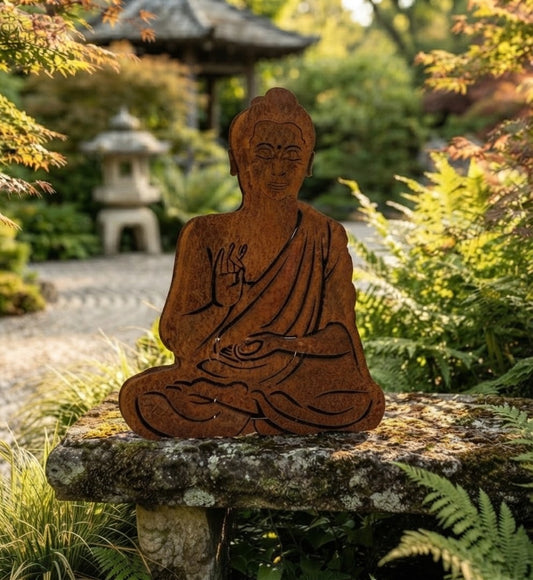 NEU !! 3 D Buddha ca. 50 cm hoch aus Metall in Edelrost Beleuchtbar Dekoration Skulptur Figur Buddhismus Indien Religion