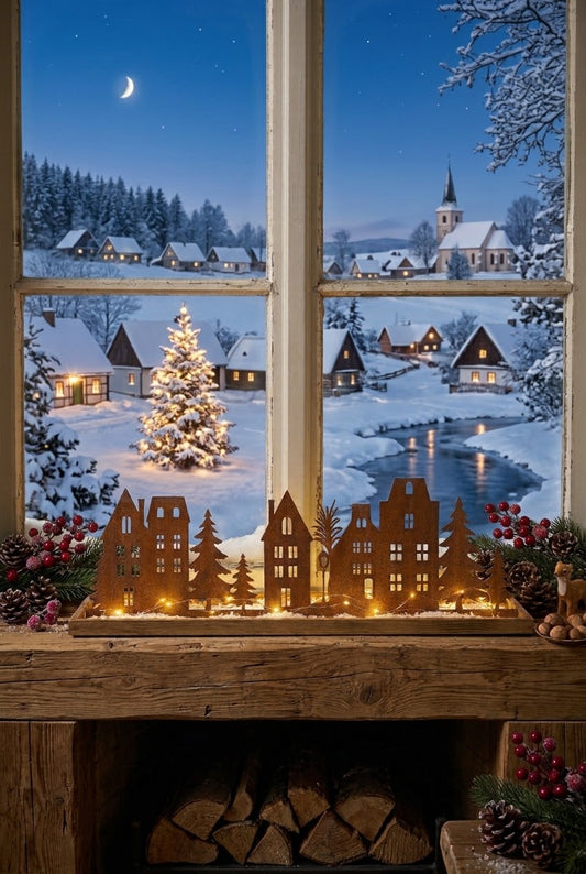 NEU !! Deko Landschaft ca. 47 cm breit aus Metall in Edelrost Weihnachten Deko Tannenbaum Weihnachtsbaum Teelichthalter Kerzenständer Weihnachtsdeko