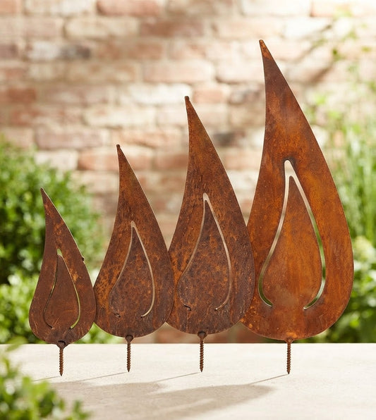 Flammen 4er Set aus Metall in Edelrost, Kerzen, Deko Weihnachten