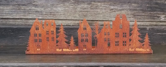 NEU !! Dorflandschaft ca. 47 cm breit aus Metall in Edelrost Weihnachten Deko Tannenbaum Weihnachtsbaum Teelichthalter Kerzenständer Weihnachtsdeko