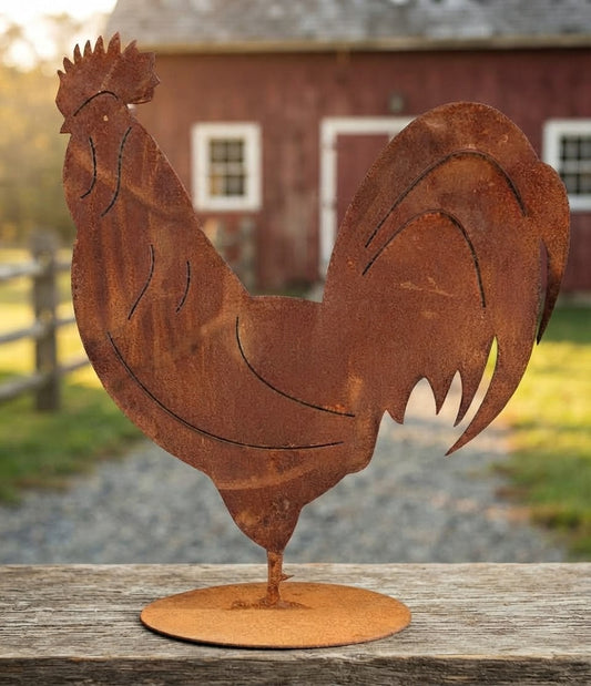 Schöner detailgetreuer Hahn ca. 30 cm hoch aus Metall in Edelrost Bauernhof Landleben Haustier Hühner