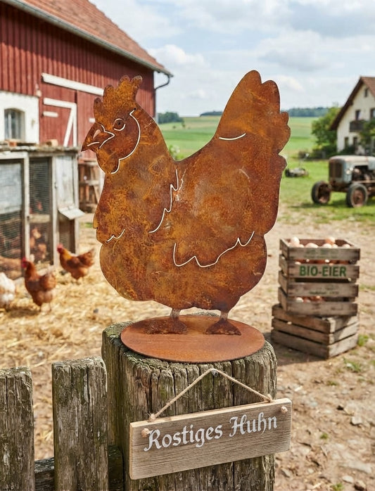 Detailgetreues cooles Huhn ca. 25 cm hoch aus Metall in Edelrost Bauernhof Landleben Hühner Farm Geschenk
