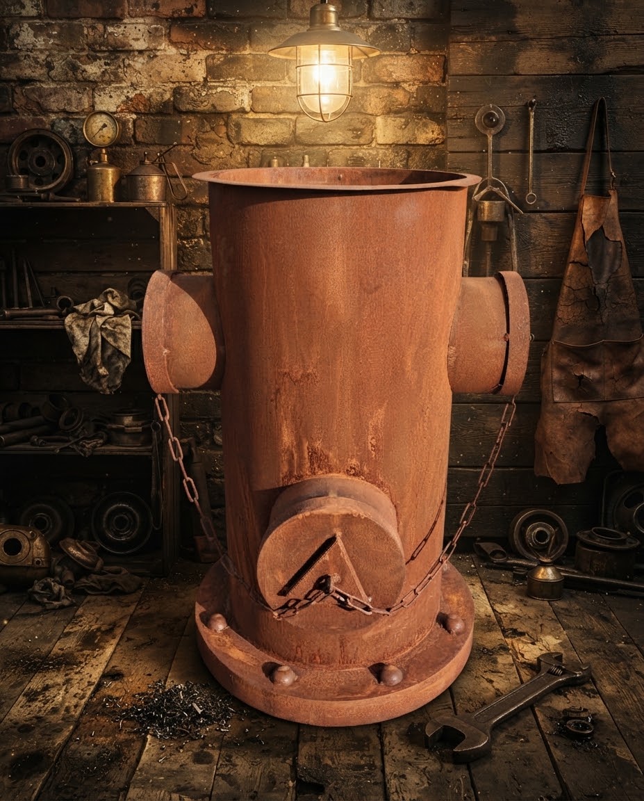 Detailgetreuer großer sehr dekorativer Hydrant 65 cm hoch aus Metall mit Rost - Patina im Vintage / Industriallook , Bepflanzbar Blumenkübel Pflanzsäule Vorgarten