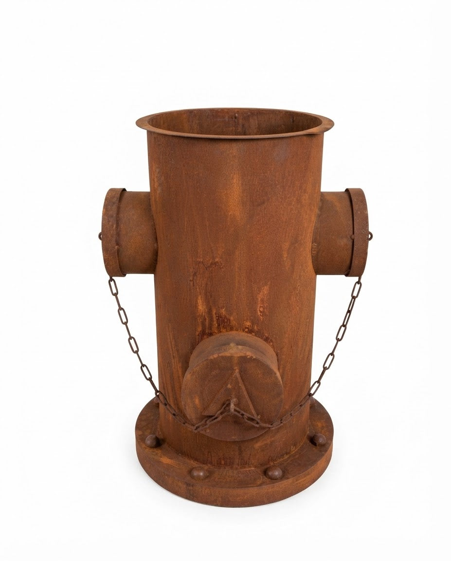Detailgetreuer großer sehr dekorativer Hydrant 65 cm hoch aus Metall mit Rost - Patina im Vintage / Industriallook , Bepflanzbar Blumenkübel Pflanzsäule Vorgarten