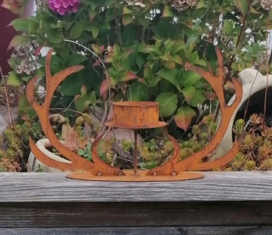 NEU !! Kerzenleuchter " Geweih " ca. 30 cm breit aus Metall in Edelrost Weihnachten Deko Teelichthalter Kerzenständer Wald Jagd