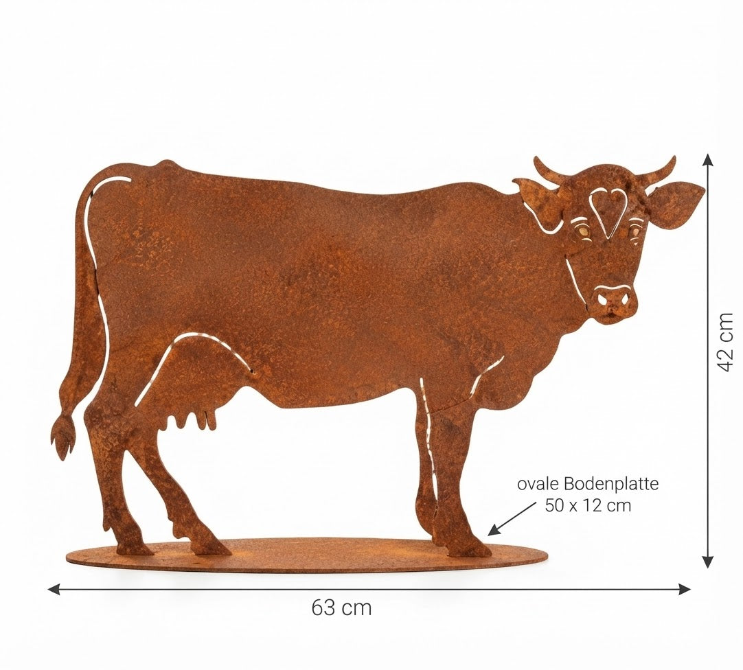 NEU !!! Große Kuh ca. 63 x 42 cm aus Metall in Edelrost Bauernhof Deko Garten Haustiere Rost