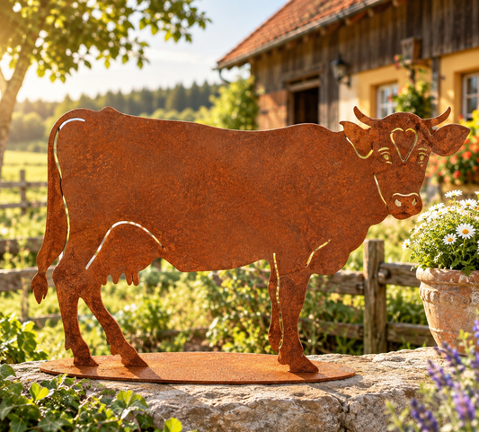 NEU !!! Große Kuh ca. 63 x 42 cm aus Metall in Edelrost Bauernhof Deko Garten Haustiere Rost
