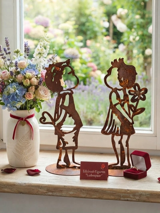 Liebespaar 35 cm hoch aus Metall in Edelrost Fensterdeko Liebe Valentinstag Hochzeitsantrag Hochzeit Geburtstag Geschenk