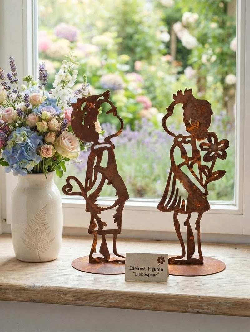Liebespaar 35 cm hoch aus Metall in Edelrost Fensterdeko Liebe Valentinstag Hochzeitsantrag Hochzeit Geburtstag Geschenk