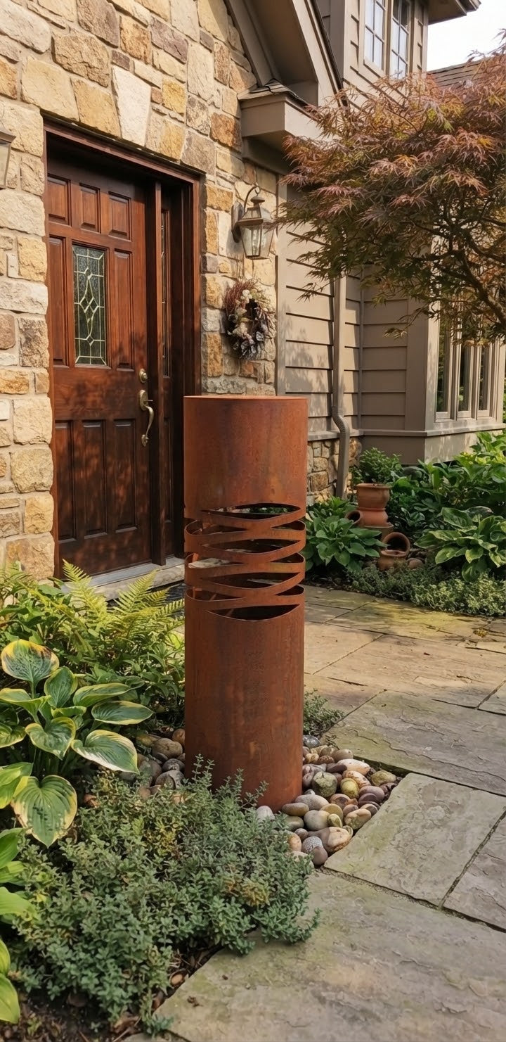 NEU !! Runde Säule / Schalenständer mit Motiv ca. 100 hoch aus Metall in Edelrost