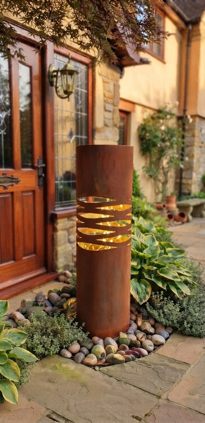 NEU !! Runde Säule / Schalenständer mit Motiv ca. 100 hoch aus Metall in Edelrost