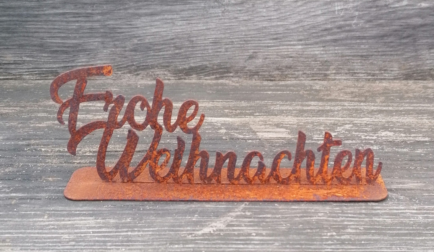 NEU !! Kleines Schild "Frohe Weihnachten " auf Platte ca. 20 cm breit aus Metall in Edelrost Weihnachten Deko Weihnachtsdeko
