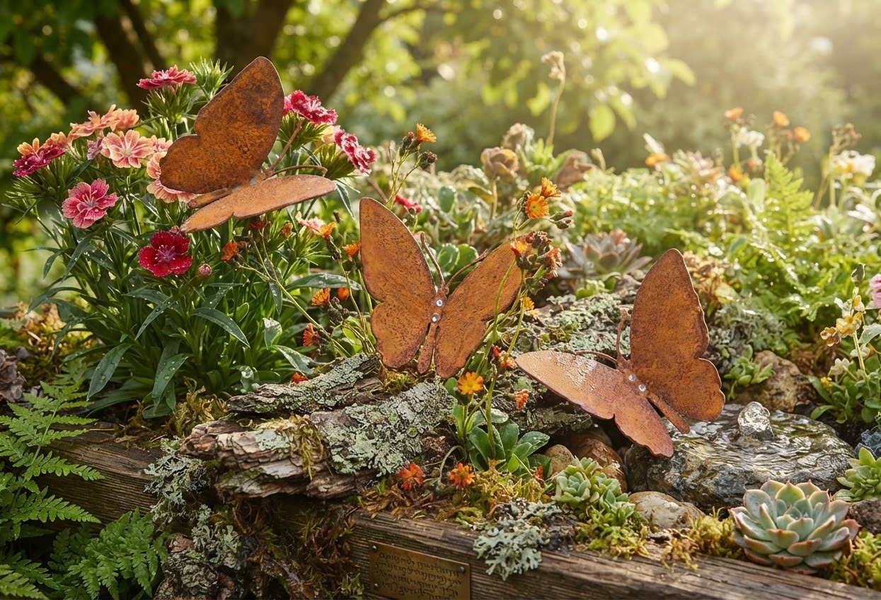 NEU !! 3 Schöne Schmetterlinge zum Schrauben ca. 13 cm x 11 cm aus Metall in Edelrost Deko Sommer Frühling Garten Balkon Terrasse