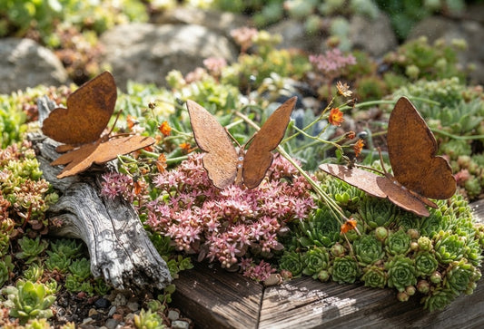 NEU !! 3 Schöne Schmetterlinge zum Schrauben ca. 13 cm x 11 cm aus Metall in Edelrost Deko Sommer Frühling Garten Balkon Terrasse