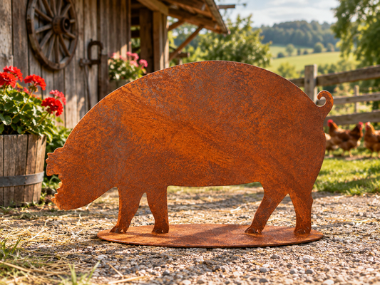NEU !!! Hausschwein ca. 40 x 24 cm aus Metall in Edelrost Bauernhof Deko Garten Haustiere Rost Landleben