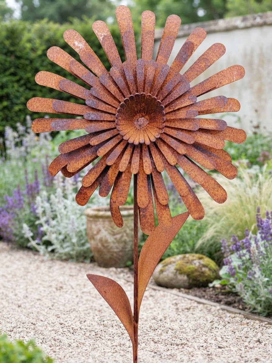 NEU !! Gartenstecker Blüte in 3D ca. 95 cm lang aus Metall in Edelrost Rankhilfe