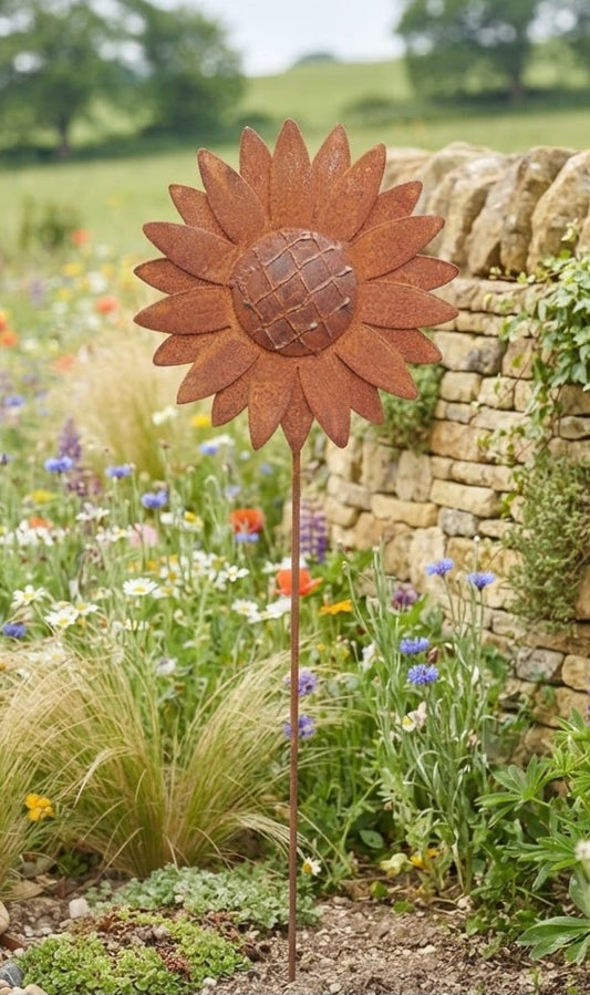 NEU !! Gartenstecker Sonnenblume 80 cm lang aus Metall in Edelrost Deko Rankhilfe