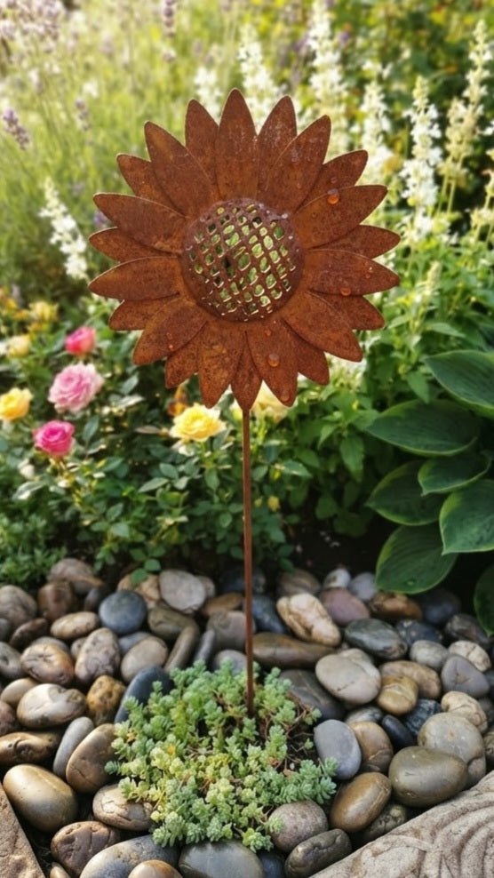 NEU !! Gartenstecker Sonnenblume 80 cm lang aus Metall in Edelrost Deko Rankhilfe