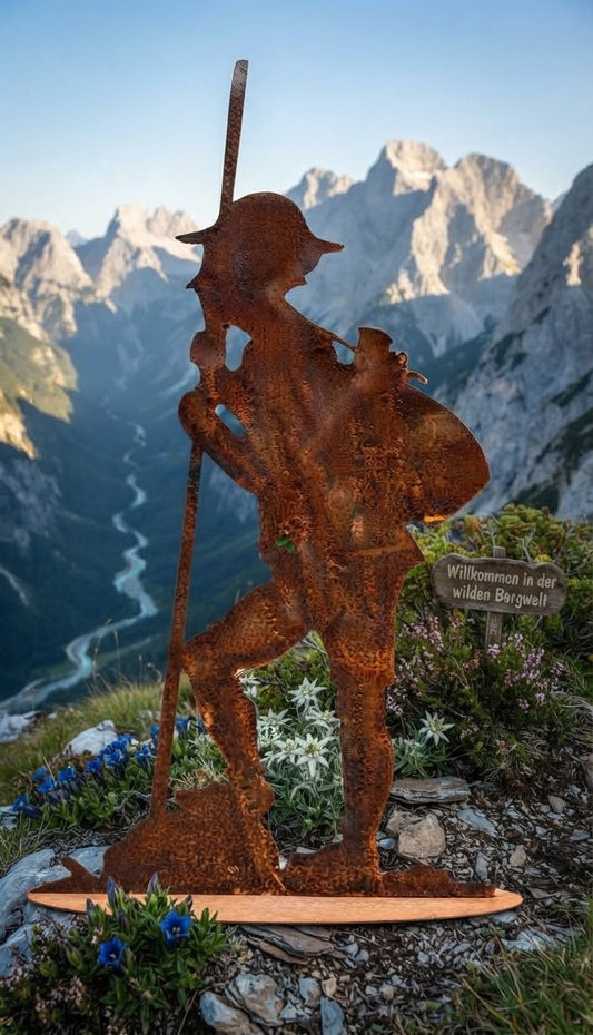 NEU !! Wanderer ca. 50 cm hoch aus Metall in Edelrost Dekoration Figur Skulptur Bergsteiger