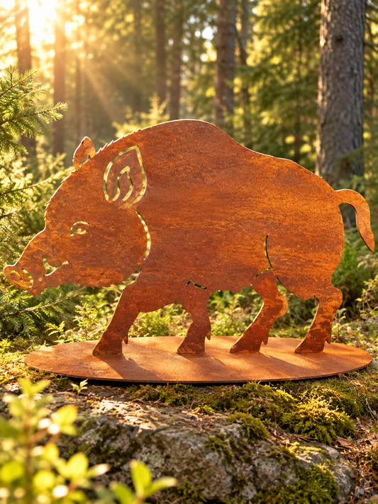 NEU !! Großes Wildschwein ca. 68 cm breit auf Platte, standfest und robust aus Metall in Edelrost Weihnachten Deko Wald Geweih Försterei Tier