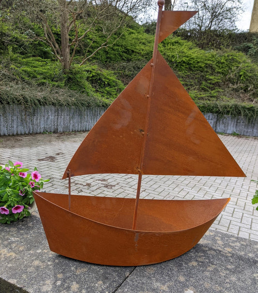 NEU !! Segelboot - Schiff bepflanzbar ca. 51 cm breit aus Metall in Edelrost Pflanzgefäß Blumentopf Wasser Teich Maritim