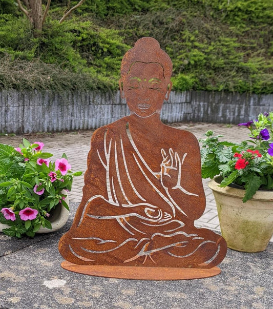 NEU !! Buddha ca. 35 cm hoch aus Metall in Edelrost Dekoration Skulptur Figur Buddhismus Indien Religion