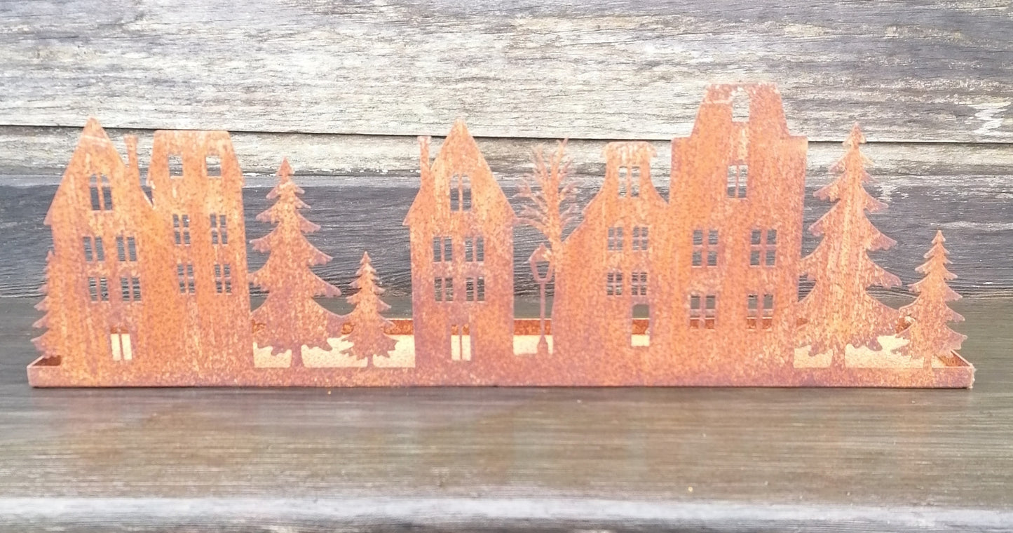 NEU !! Dorflandschaft ca. 47 cm breit aus Metall in Edelrost Weihnachten Deko Tannenbaum Weihnachtsbaum Teelichthalter Kerzenständer Weihnachtsdeko