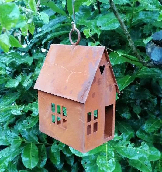 NEU !! Haus -Windlicht ca.18 cm hoch aus Metall in Edelrost Beleuchtbar Dekoration Herz