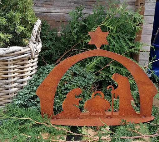 NEU !! Krippe 40 cm breit aus Metall in Edelrost Fensterdeko Weihnachten Advent Deko Kirche Glaube