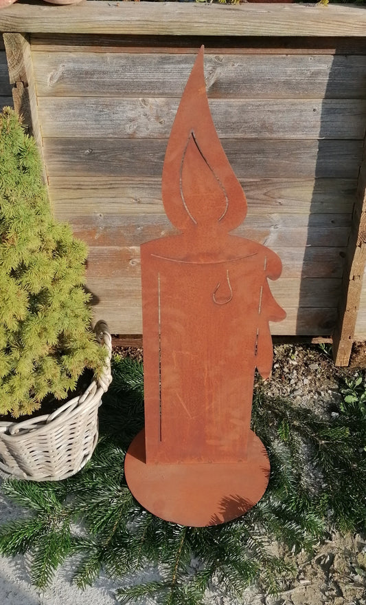 Sehr dekorative standfeste Kerze ca. 60 cm hoch aus Metall in Edelrost mit Flamme Weihnachten Advent Trauer Beerdigung