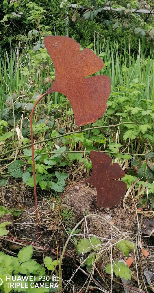 NEU !! 2er Set Gartenstecker Ginko 93 + 48 cm lang aus Metall in Edelrost Rankhilfe Deko Liebe Hochzeit Muttertag Valentinstag
