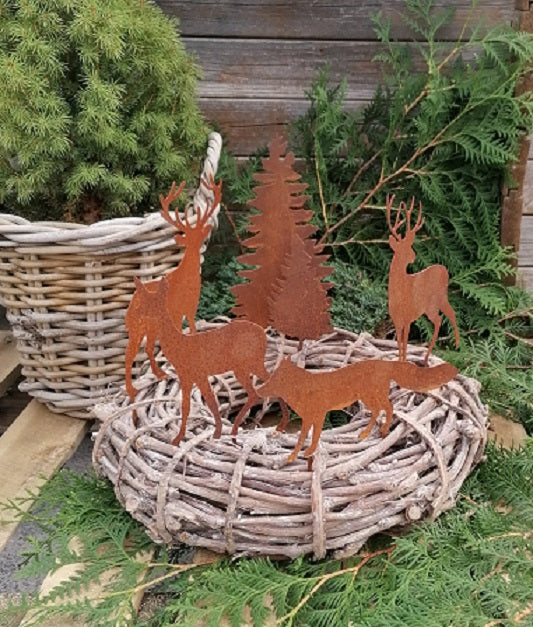 NEU !! Großes 6er Set Dekostecker mini Wald aus Metall in Edelrost Metallstecker für Adventskränze , Gestecke , Blumentopf....