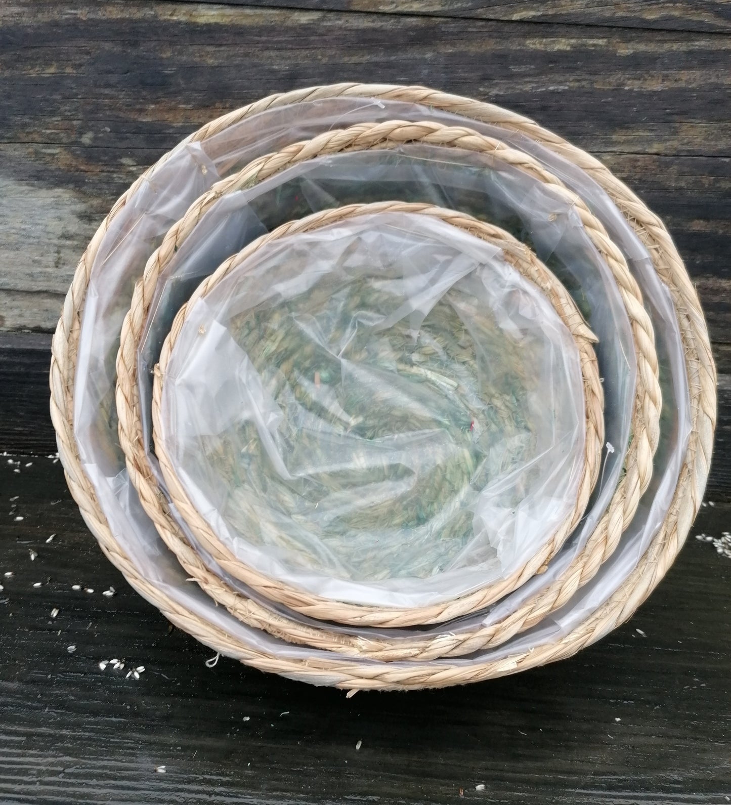 Neu !! 3er Set Pflanzschalen Durchmesser ca. 28 , 26 und 21 cm aus grünen Seegras - Naturprodukt