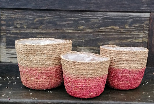 Neu !! 3er Set Pflanzkörbe Durchmesser ca. 30 , 24 und 22 cm aus rötlichen Seegras - Naturprodukt