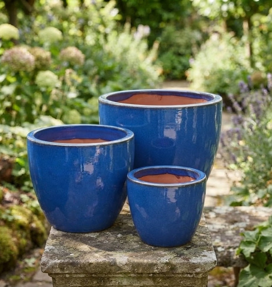 Schöner Blumentopf blau glasiert ø ca. 30 cm aus Steinzeug Pflanztopf, – La Casa