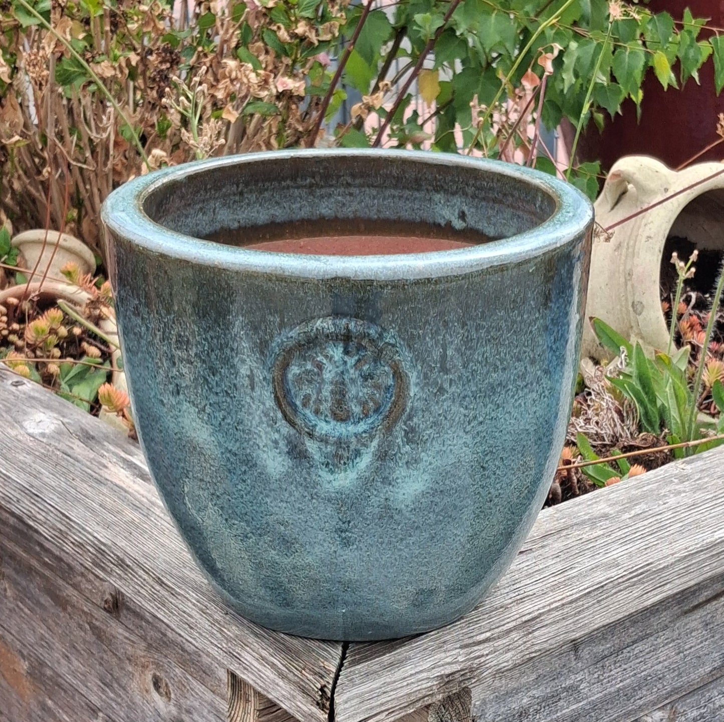 Neu ! Blumentopf grüngrau glänzend  ø ca. 22 cm aus winterfesten Steinzeug  Pflanztopf, Blumenkübel Übertopf