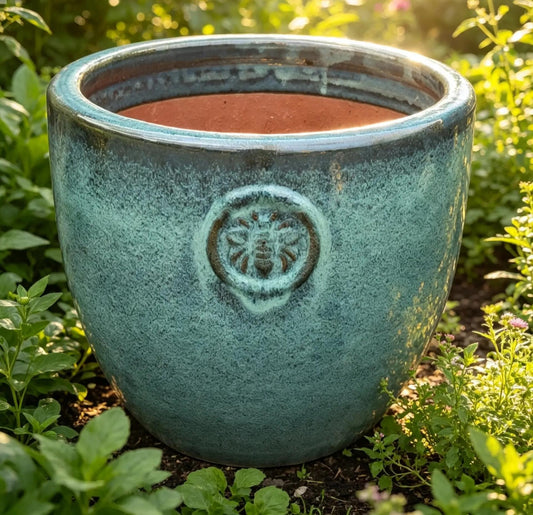 Neu ! Blumentopf grüngrau glänzend ø ca. 22 cm aus winterfesten Steinzeug Pflanztopf, Blumenkübel Übertopf
