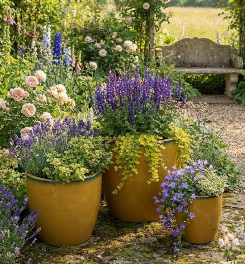 Neu ! Blumentopf honiggelb hochglänzend glasiert  ø ca. 25 cm aus frostfesten Steinzeug Pflanztopf, Blumenkübel