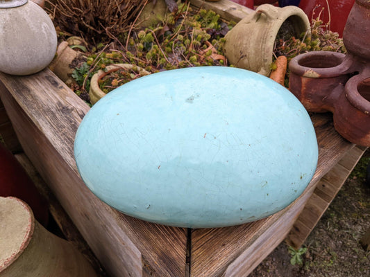 2. Wahl !! Stein Ei Kugel oval aus frostfesten Steinzeug türkis ca. 32 x 24 cm Dekoration